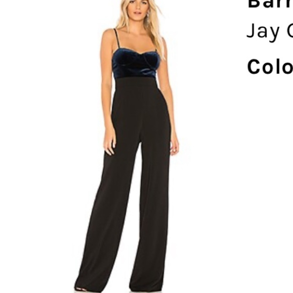 JAYGODFREY Barret Blue and Black Velvet Bustier Top Wide Leg Jumpsuit Size 00